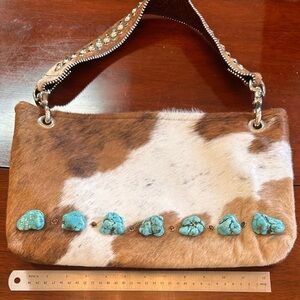 KurtMen Designs Hair-on-Hide Leather Bag with polished genuine Turquoise Stones